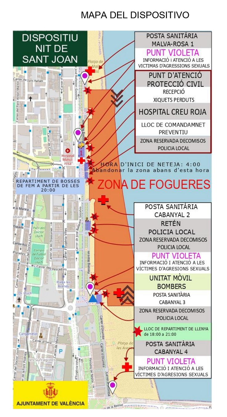 mapa operativo Noche San Juan 2025 en Valencia
